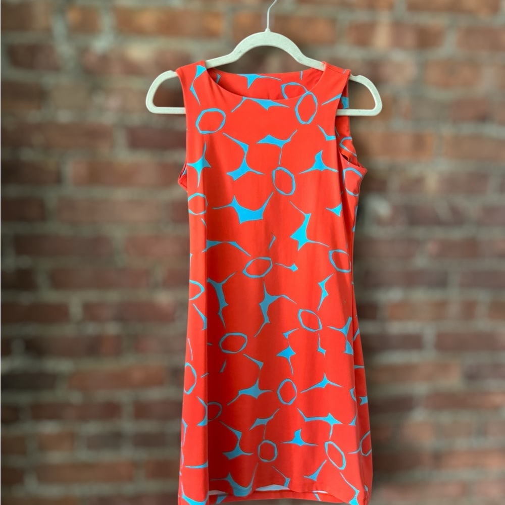 Vibrant Orange and Blue Sleeveless Dress